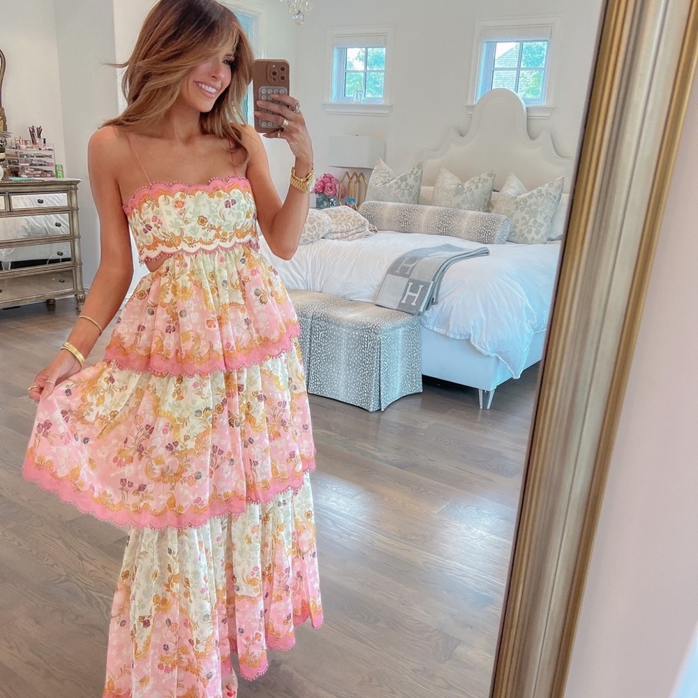 Floral Pink and Cream Maxi Dress